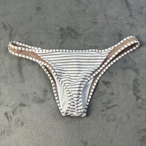 Tori‎ Praver Bikini Bottom Womens Large White Brown Striped Metallic Swim